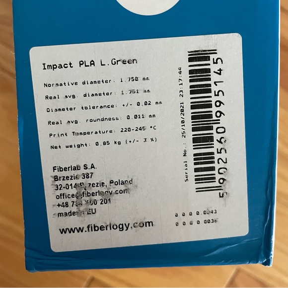 Fiberology Impact PLA Filament Lt Green - NWT - Picture 3 of 4